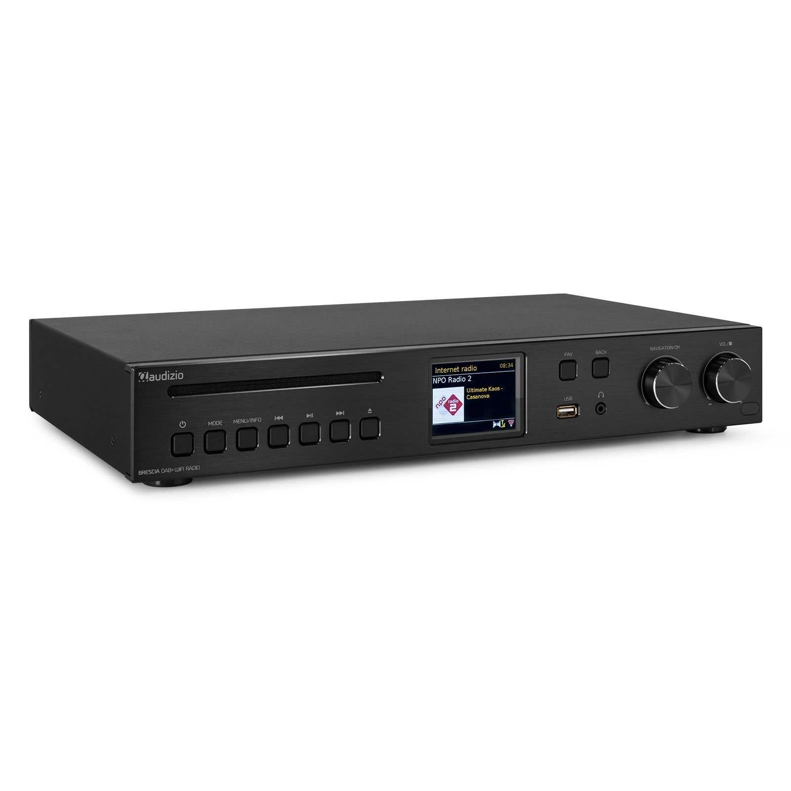 Audizio Brescia: DAB+ en internetradio met Bluetooth, Spotify, CD, MP3 en 120W versterker - Zwart