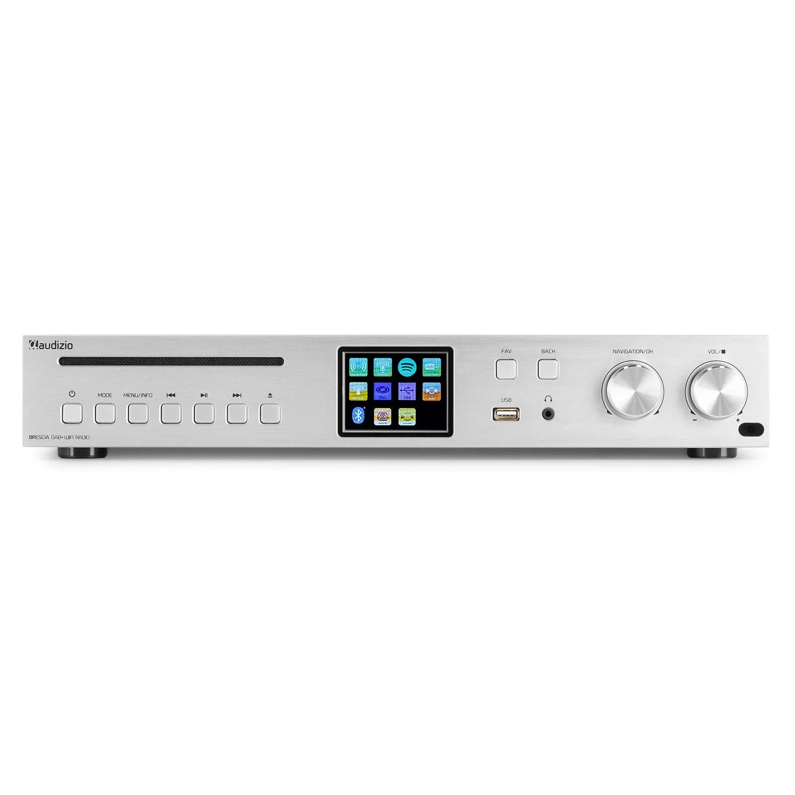 Audizio Brescia: DAB+ en internetradio met Bluetooth, Spotify, CD, MP3 en 120W versterker - Zilver