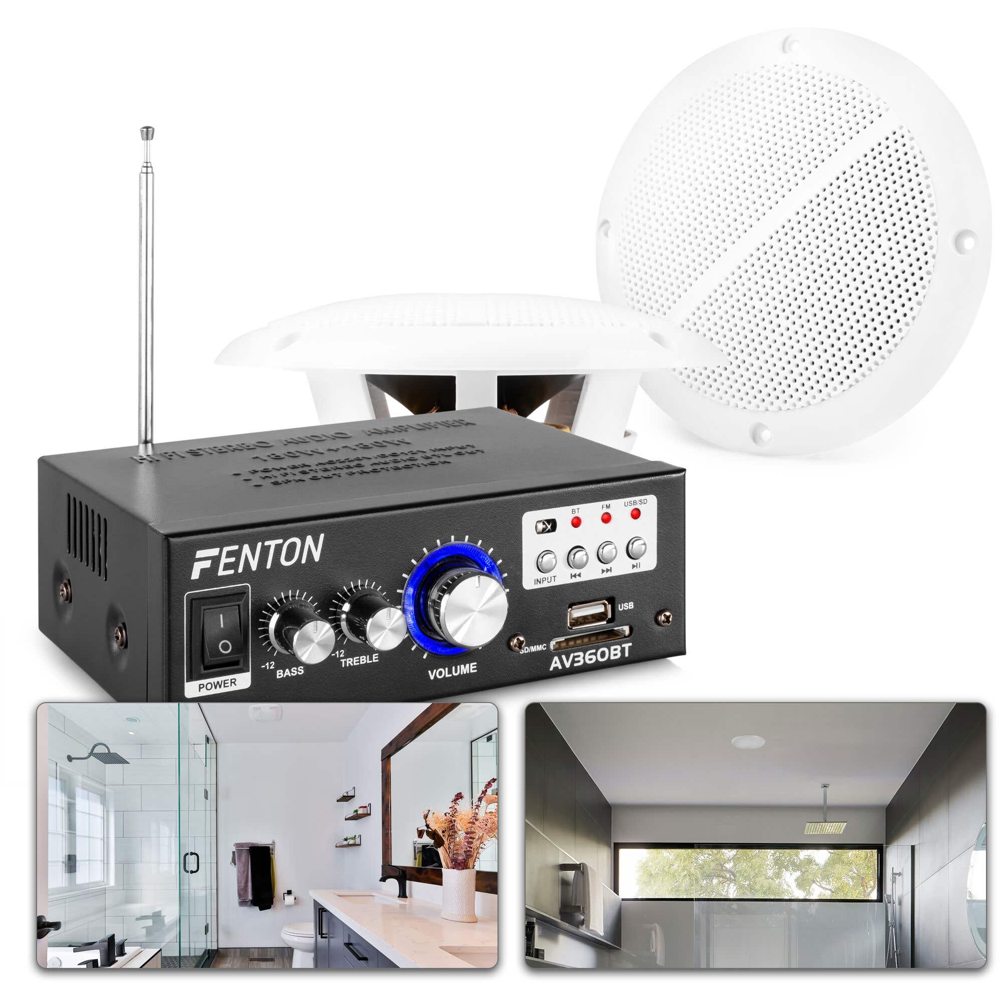 Fenton BS05 badkamer speakers - IP44 waterdicht - met versterker - 5 inch - Wit