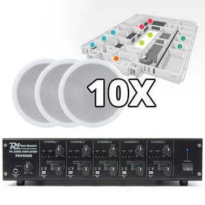Power Dynamics 100V set met 10x plafond speakers met 5 apart instelbare zones - 6 inch - 250W - Wit