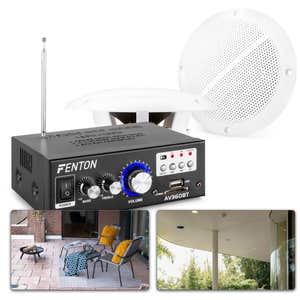 Fenton TS05 buitenspeakers - Complete set met versterker - IP44 waterdicht - 5 inch - 80W - Wit