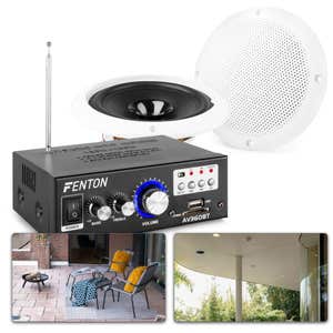 Fenton TS06 buitenspeakers - Complete set met versterker - IP44 waterdicht - 6.5 inch - 80W - Wit