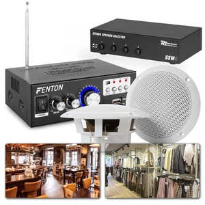 Geluidsinstallatie met 8x plafond speakers en versterker - 4-zone - 80W - 5 inch - Wit