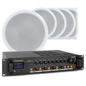 Power Dynamics 100V geluidsinstallatie met 8 plafondspeakers & versterker - Bluetooth - 8 inch - 15W