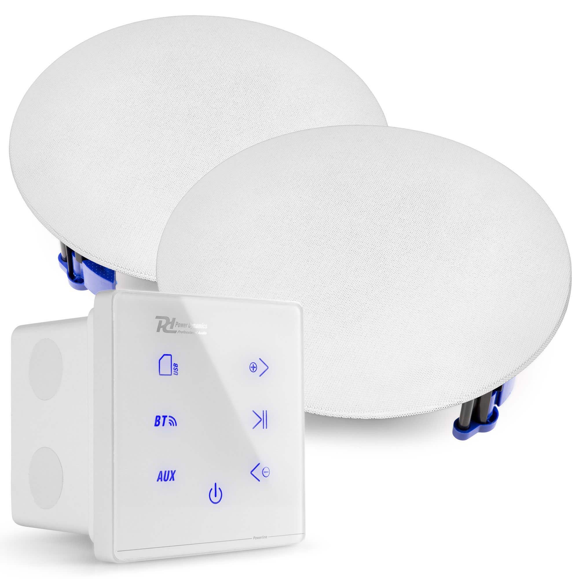 Power Dynamics Powerline A50WSet 2x plafond speakers set + inbouw versterker met Bluetooth - 40W