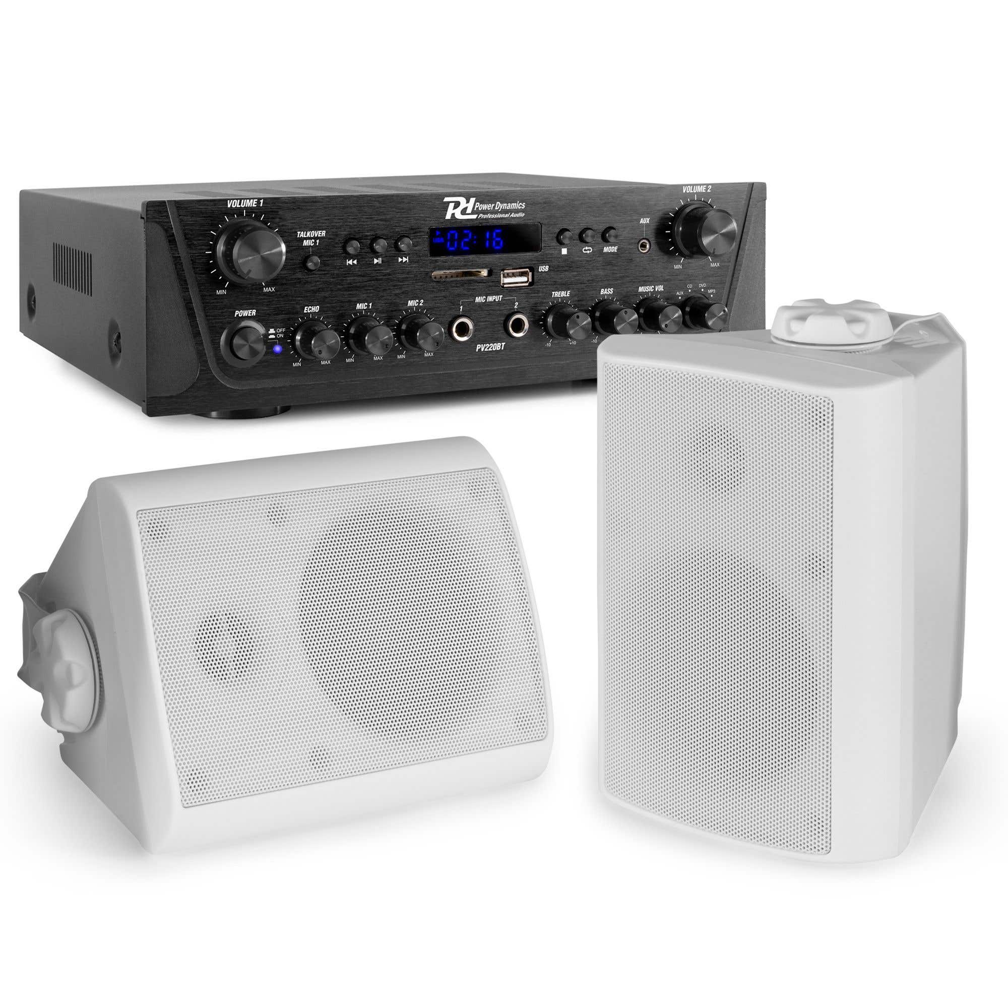 Power Dynamics 2-zone stereo geluidsinstallatie met versterker & speakerset - Bluetooth - 200W