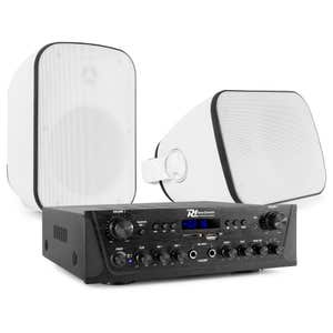 Power Dynamics geluidsinstallatie met 2-zone versterker & 2x opbouw speakers - 200W