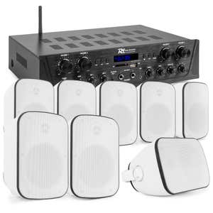 Power Dynamics geluidsinstallatie met 4-zone stereo versterker & 8x opbouw speakers - 400W