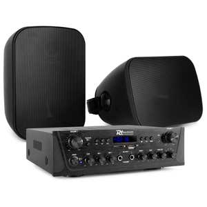 Power Dynamics geluidsinstallatie met 2-zone versterker en 2 in-/outdoor speakers - 200W