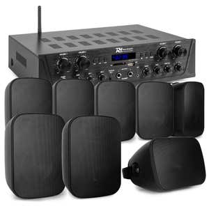 Power Dynamics geluidsinstallatie met 4-zone stereo versterker en 8x in-/outdoor speakers - 400W