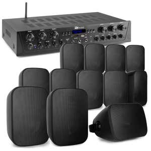 Power Dynamics geluidsinstallatie met 6-zone stereo versterker en 12x in-/outdoor speakers - 600W