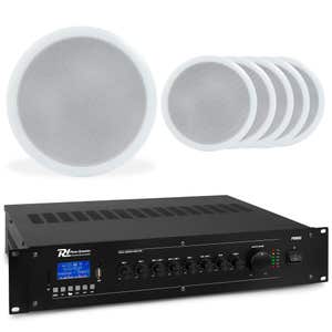 Power Dynamics plafondspeaker set met 6x inbouwspeakers wit - 100V - met Bluetooth - 5 inch