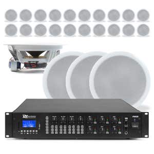 Power Dynamics uitgebreide 100V installatie speaker set - met 24 speakers - Bluetooth - wit