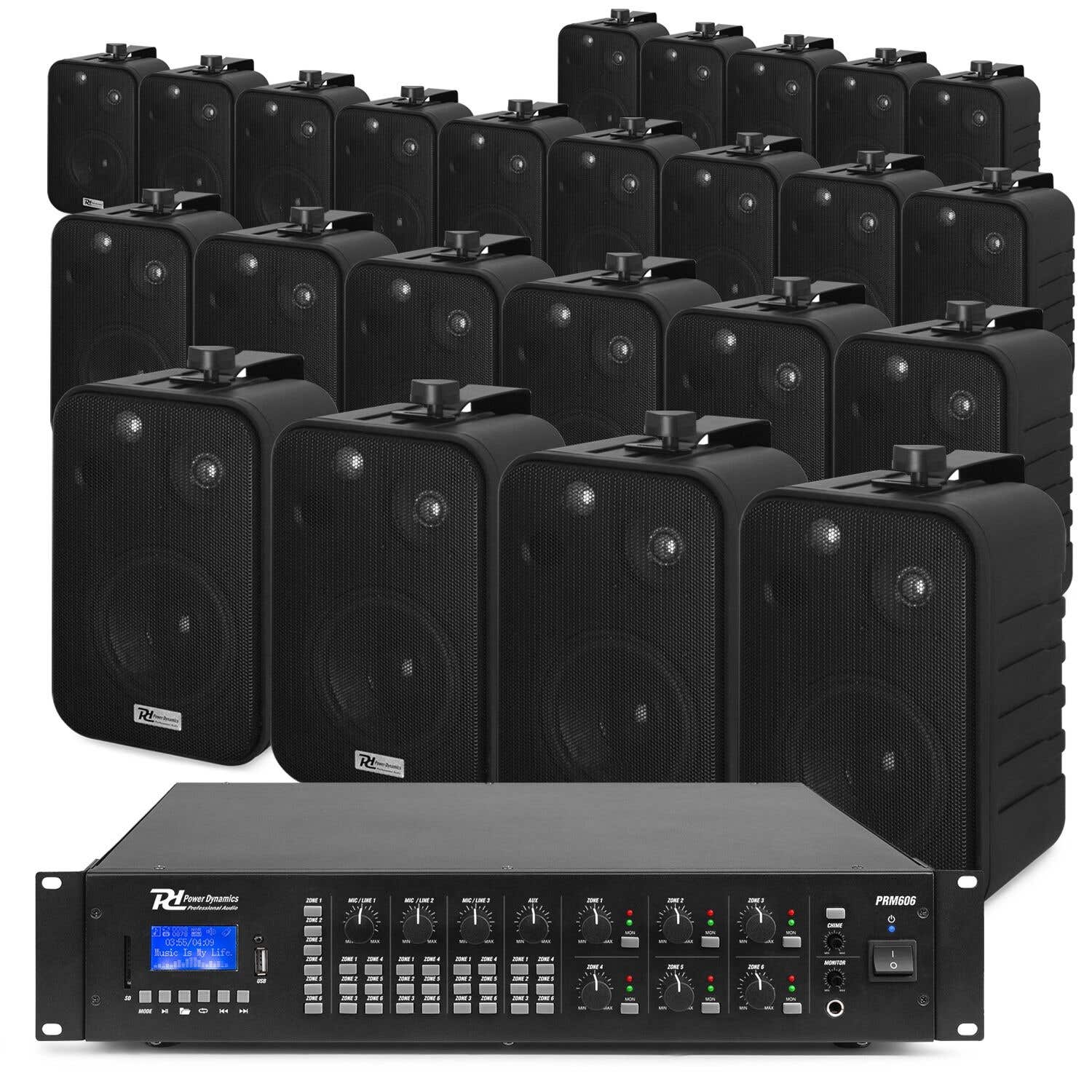 Power Dynamics complete 100V opbouw speakerset voor grootschalige bedrijfspanden - Zwart