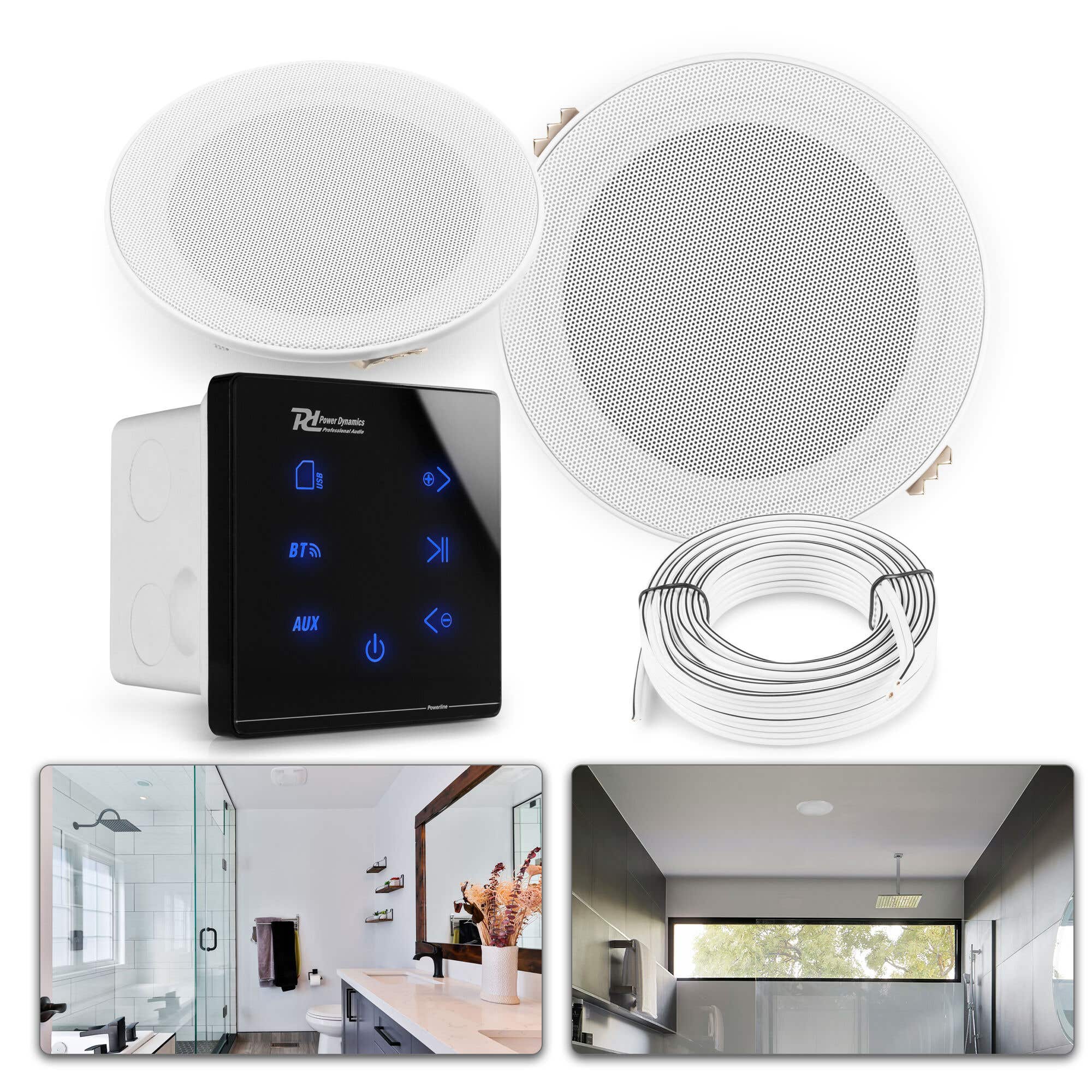 Power Dynamics A50 inbouw speakers voor badkamer - Speakerset met Bluetooth - 5 inch - 80W - Zwart