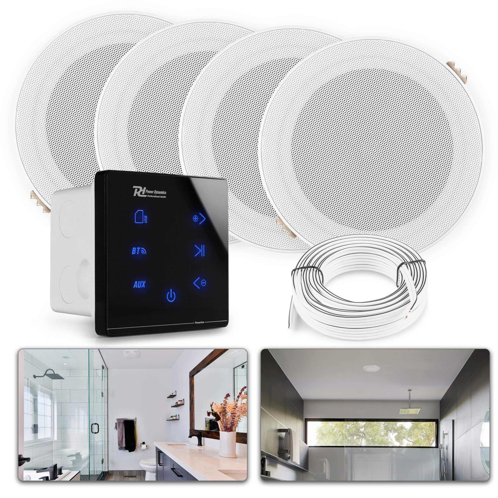 Power Dynamics A100 inbouwspeakers voor badkamer - Speakerset met Bluetooth - 5 inch - 160W - Zwart