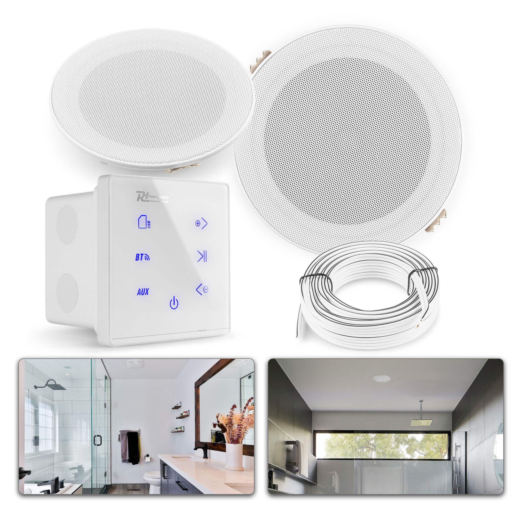 Power Dynamics A50 inbouwspeakers voor badkamer - Speakerset met Bluetooth - 5 inch - 80W - Wit