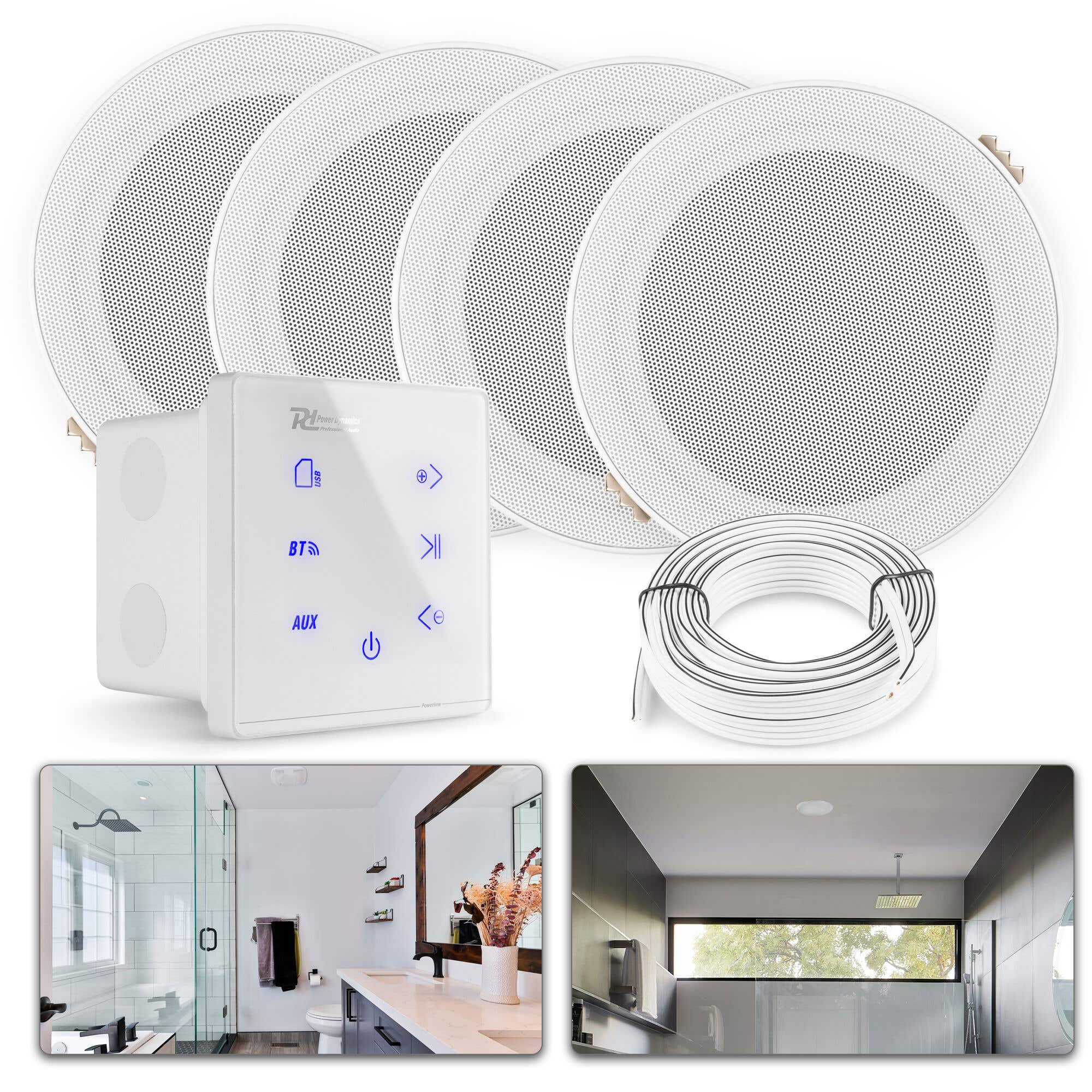 Power Dynamics A100 inbouwspeakers voor badkamer - Speakerset met Bluetooth - 5 inch - 160W - Wit