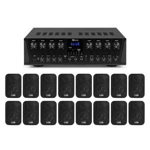 Power Dynamics multiroom geluidsinstallatie - Met 8-zone versterker en 16 opbouwspeakers - 800W