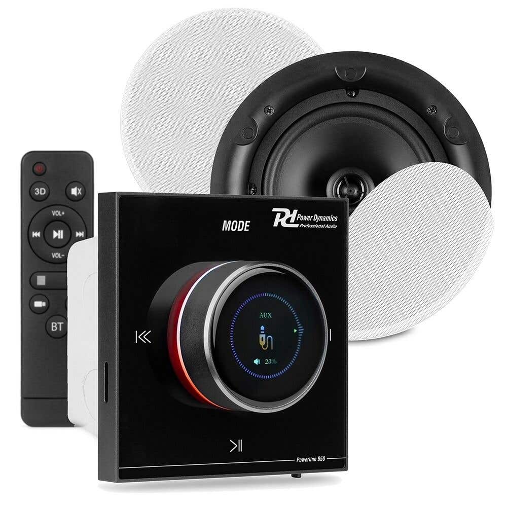 Power Dynamics Powerline B50BSet met inbouw versterker en 2x plafondspeaker met Bluetooth - 6.5 inch