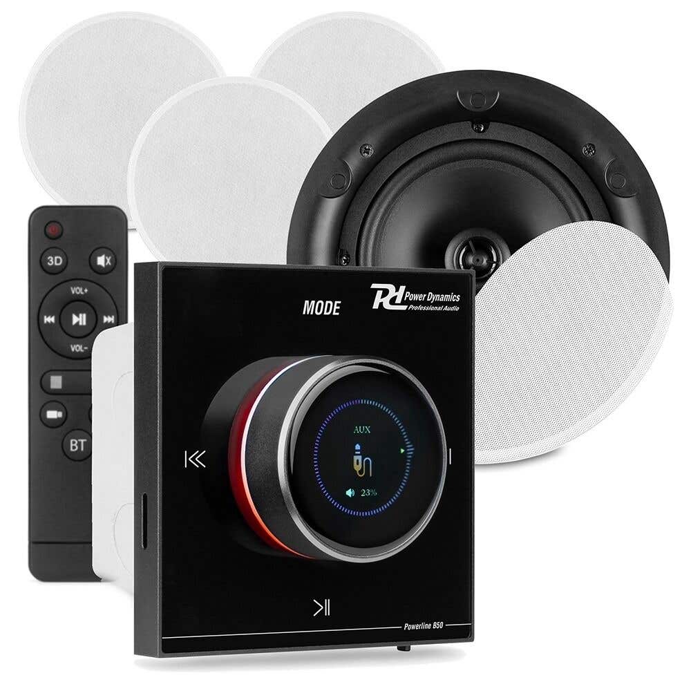 Power Dynamics Powerline B100BSet met inbouw versterker en 4x plafondspeaker met Bluetooth - 6.5 inch
