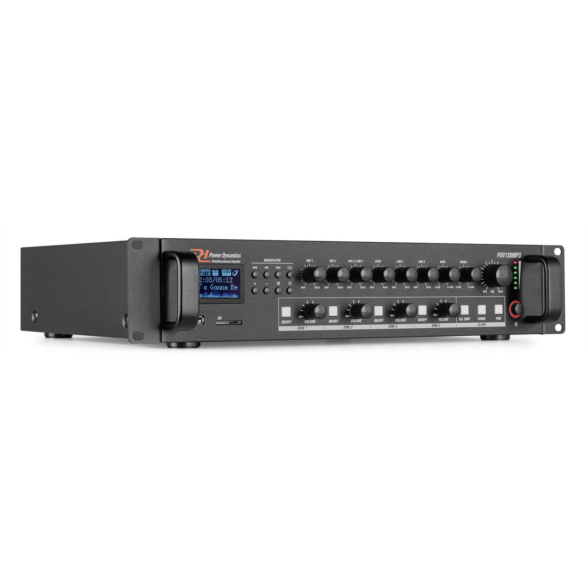 Power Dynamics PDV120MP3 100V 4-zone versterker met o.a. Bluetooth