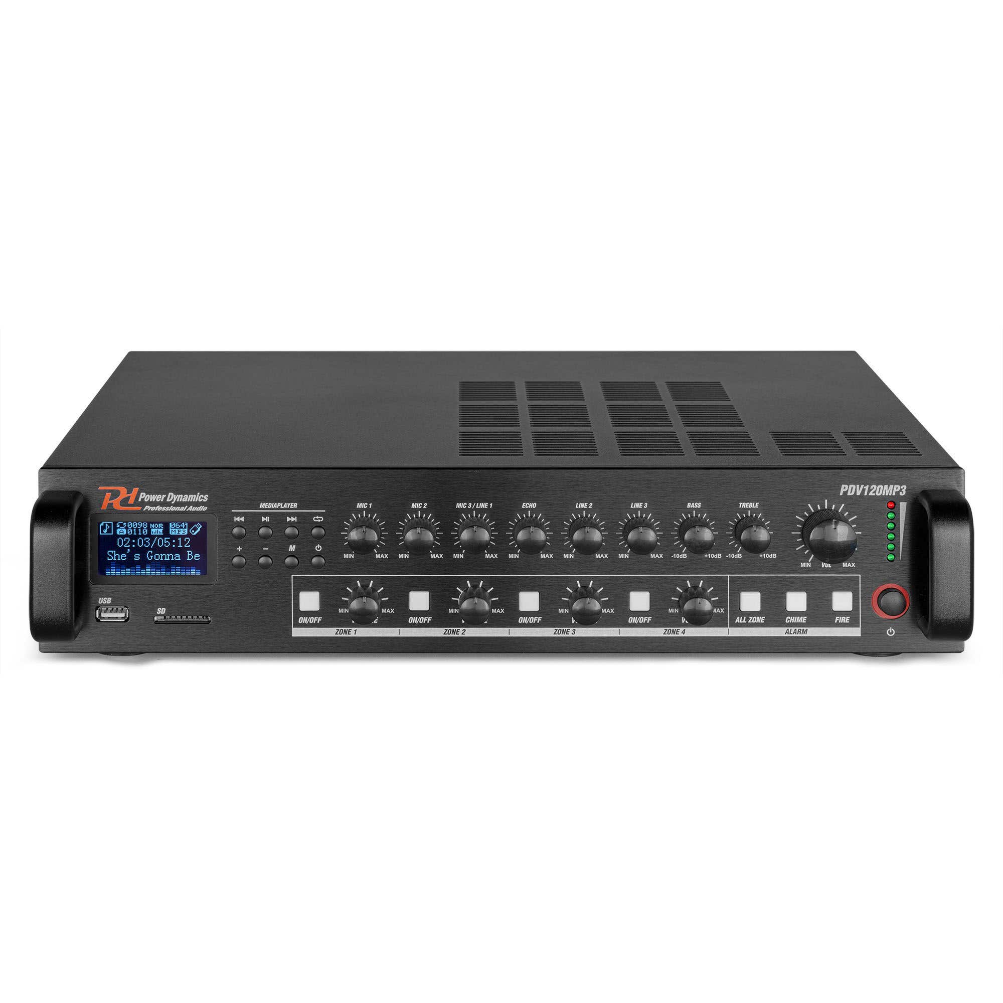 Power Dynamics PDV120MP3 100V versterker - 4-zone versterker - met o.a. Bluetooth - 120W