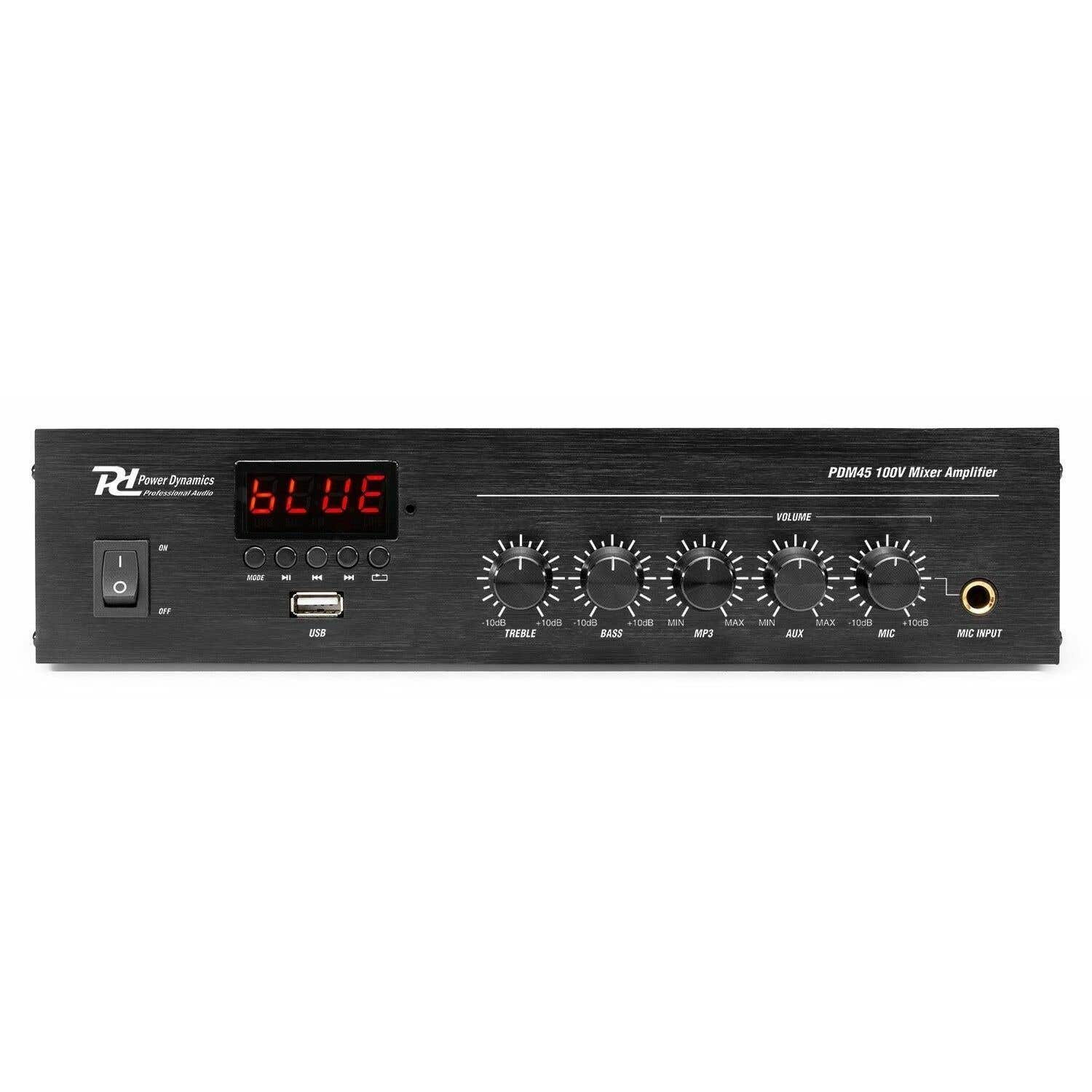 Power Dynamics PDM45 100V versterker met Bluetooth, mp3 & FM radio - 30W - Zwart