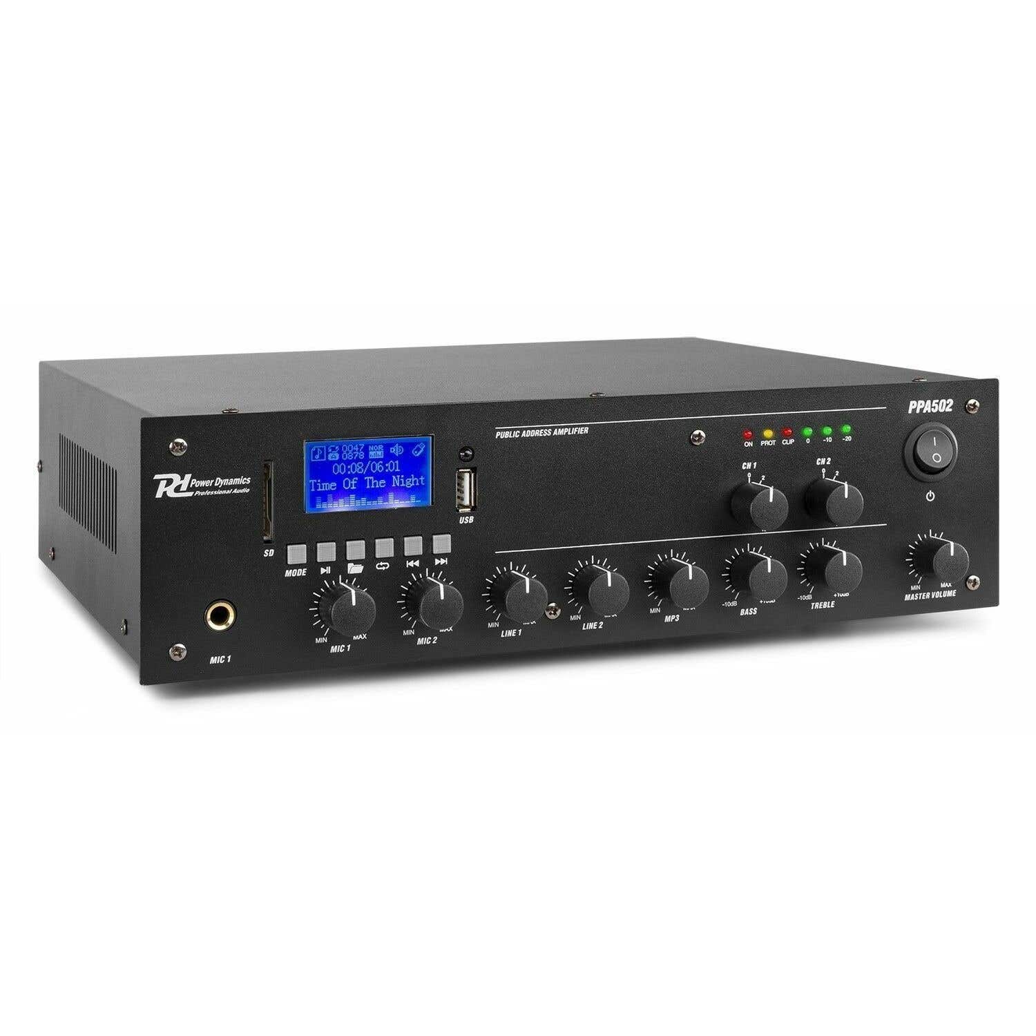 Retourdeal - Power Dynamics PPA502 100V versterker - 2-zone - met Bluetooth en mp3 - 50W - Zwart