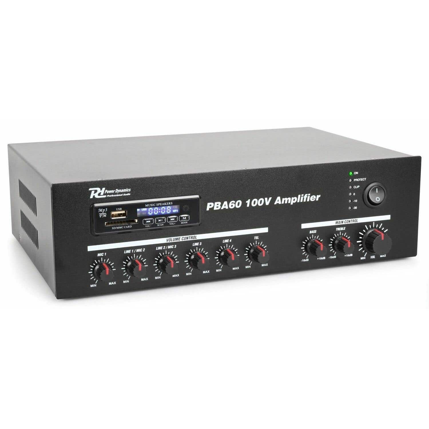 Retourdeal - Power Dynamics PBA60 100V versterker met Bluetooth, FM tuner & mp3 - 60W - Zwart