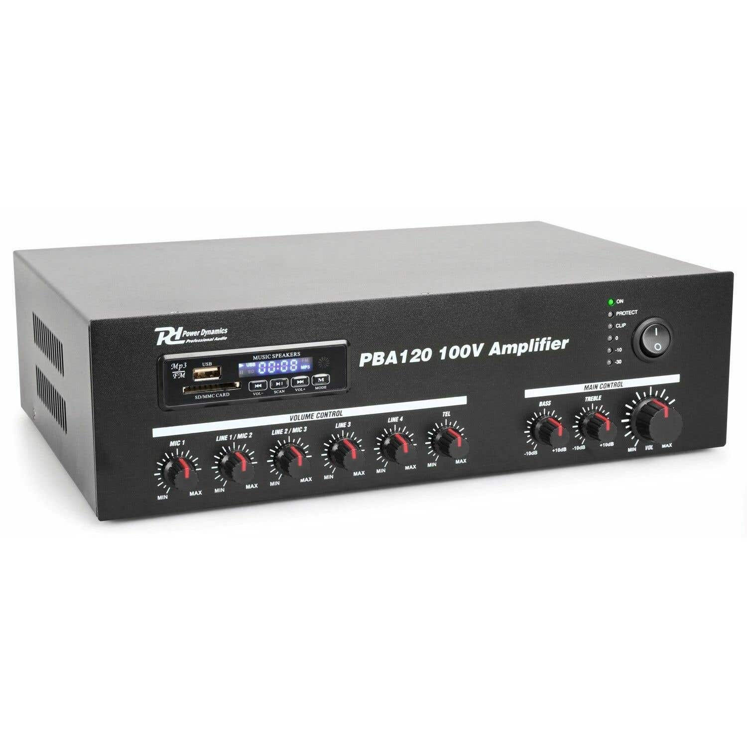 Retourdeal - Power Dynamics PBA120 100V versterker met Bluetooth, FM tuner & mp3 - 120W - Zwart