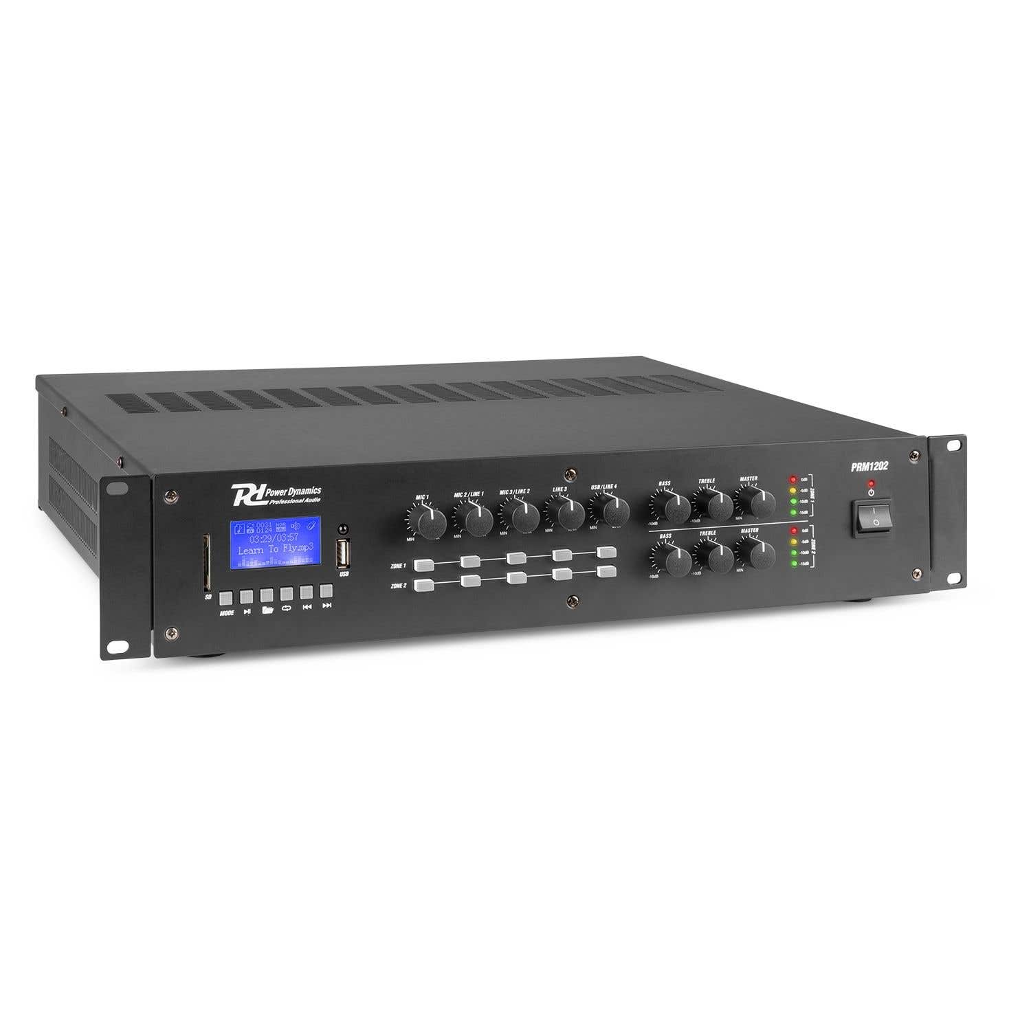 Power Dynamics PRM1202 100W versterker - 2-zone - 2x 120W - Zwart