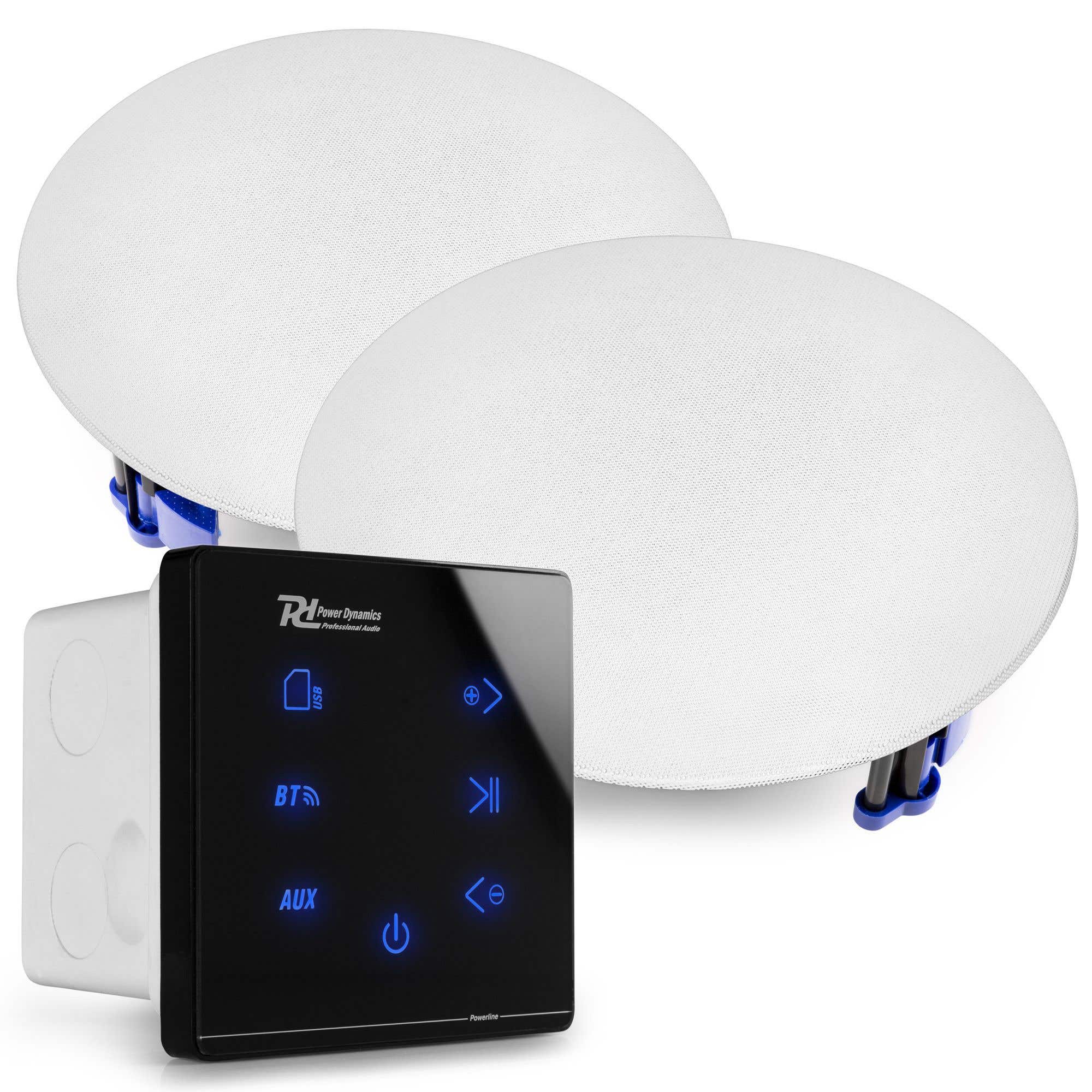 Power Dynamics Powerline A50BSet 2x plafond speaker voor inbouw met versterker en Bluetooth - Wit