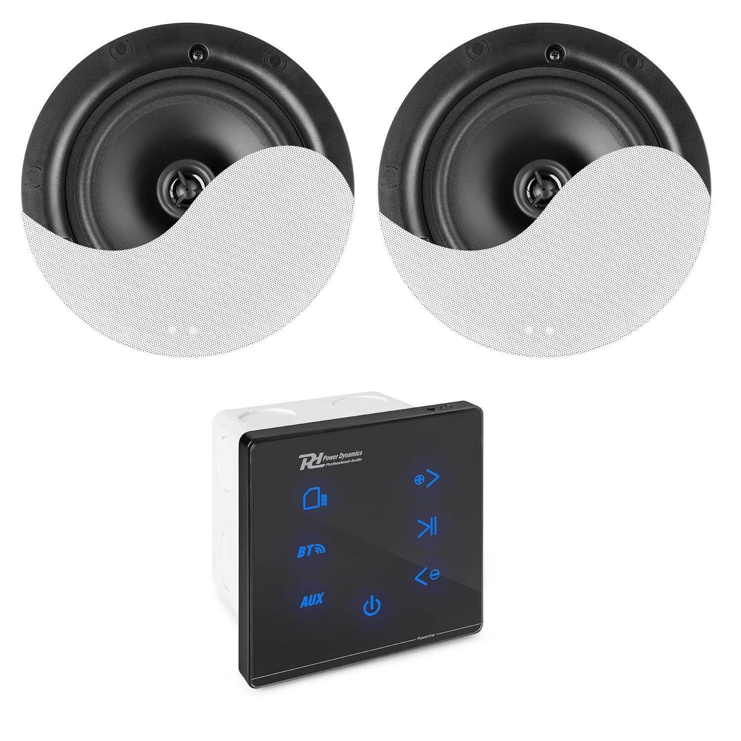 Retourdeal - Power Dynamics Powerline A50BSet 2x plafond speaker voor inbouw met versterker en Bluetooth - Wit