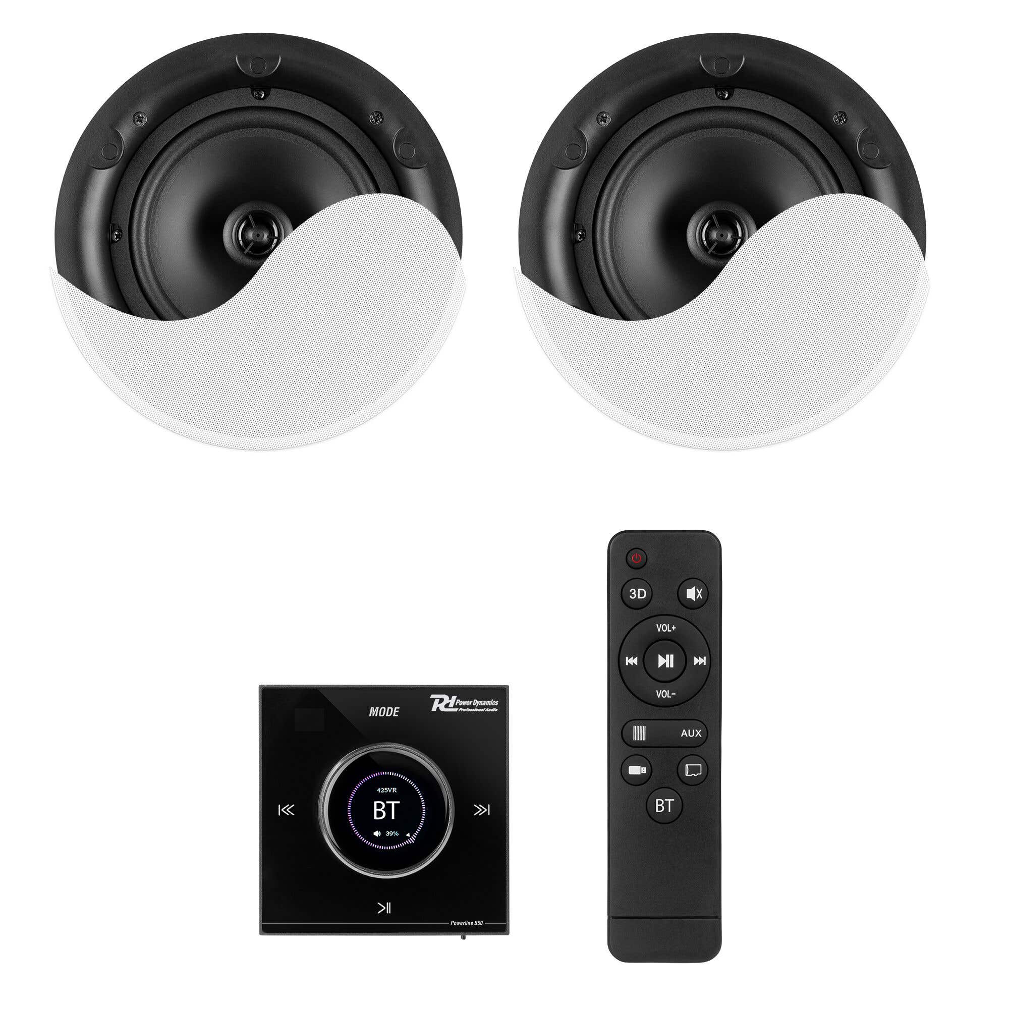 Retourdeal - Power Dynamics Powerline B50BSet met inbouw versterker en 2x plafondspeaker met Bluetooth - 6.5 inch