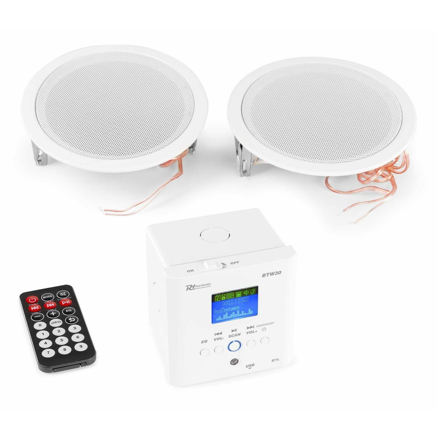 Retourdeal - Power Dynamics BTW30SET 2x plafond speakers voor inbouw met versterker en Bluetooth - 30W - Wit