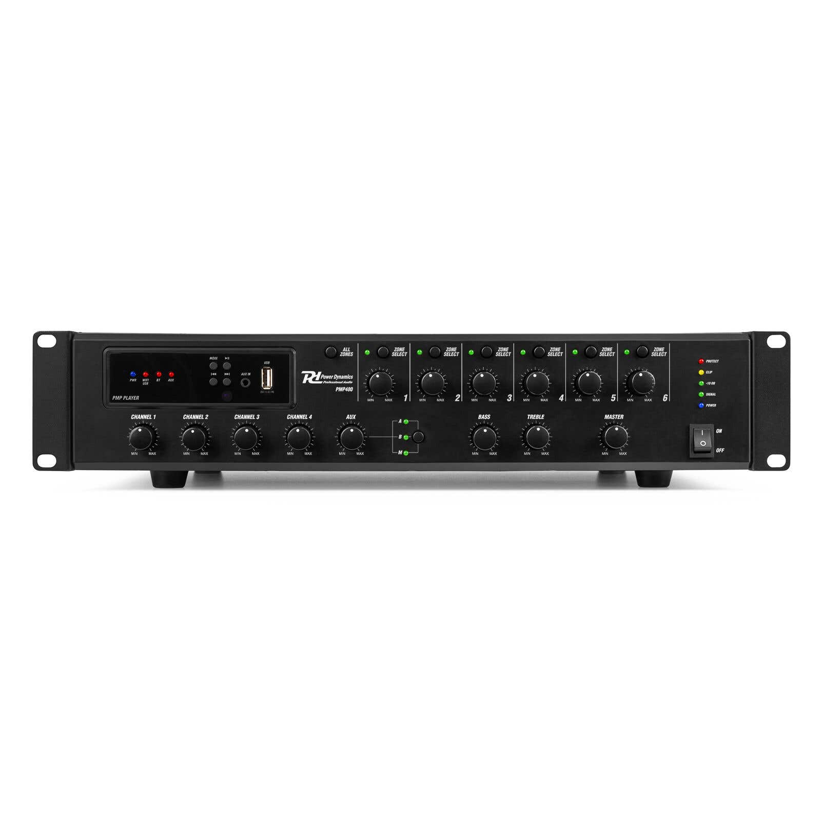 Power Dynamics PMP480 6 zone versterker - geschikt voor omroepinstallaties - stream internetradio & Bluetooth - 480W