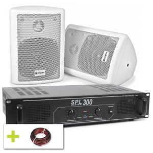 SkyTec stereo set met witte speakers, versterker en montagebeugels - Opbouw - 75W