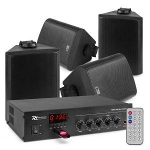 Power Dynamics waterdichte speakers - IP56 - 100V set met 4 opbouw speakers - 5 inch - 30W - Zwart