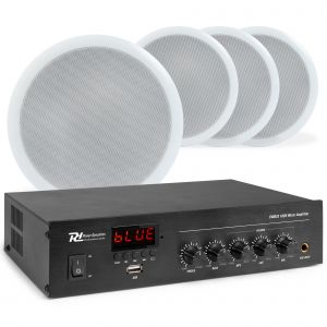 Power Dynamics geluidsinstallatie met versterker - 4x witte speakers - Bluetooth - 5 inch - 25W