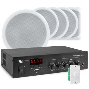 Power Dynamics geluidsinstallatie met versterker - 10x witte speakers - Bluetooth - 5 inch - 45W