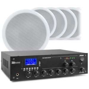 Power Dynamics geluidsinstallatie met versterker en 10 witte speakers - Bluetooth - 5 inch - 50W