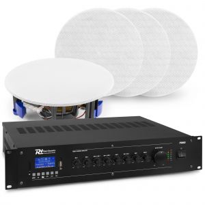 Power Dynamics geluidsinstallatie met versterker - 4 witte speakers - Bluetooth - 5.25 inch - 60W