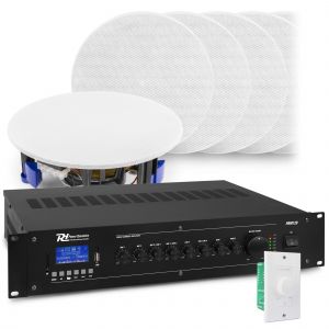 Power Dynamics geluidsinstallatie met versterker - 12 witte speakers - Bluetooth - 5.25 inch - 120W
