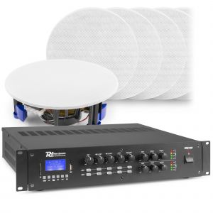Power Dynamics geluidsinstallatie met 12 witte speakers en versterker - Bluetooth - 5.25 inch - 20W