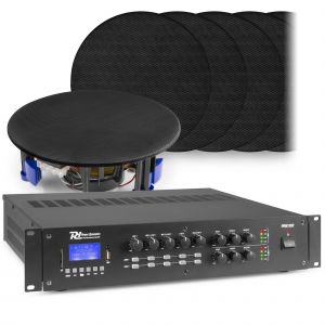 Power Dynamics geluidsinstallatie met 12 zwarte speakers en versterker - Bluetooth - 5.25 inch - 20W