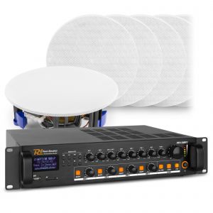 Power Dynamics geluidsinstallatie met 12 witte speakers en versterker - Bluetooth - 6.5 inch - 30W