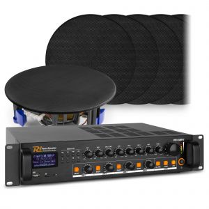 Power Dynamics geluidsinstallatie met 12 zwarte speakers en versterker - Bluetooth - 6.5 inch - 30W