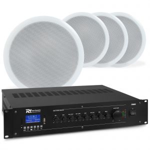 Power Dynamics 100V geluidsinstallatie met 4 plafondspeakers & versterker - Bluetooth - 5 inch - 60W