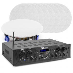 Power Dynamics 4-zone geluidsinstallatie met 8 plafond speakers & versterker - Bluetooth - 400W